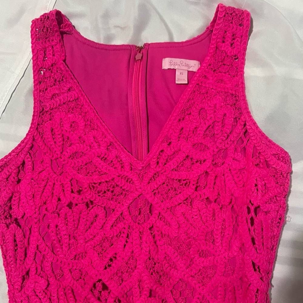 Lilly Pulitzer Astrid Crochet Shift Mini Dress in Pop Pink Size X-Small Hot Pink - Picture 5 of 13